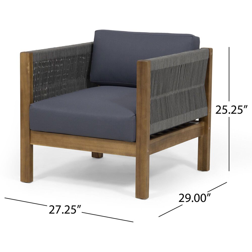 Hearth and Haven Laurel Outdoor Rattan Club Chair with Gray Cushion in Teak, , large