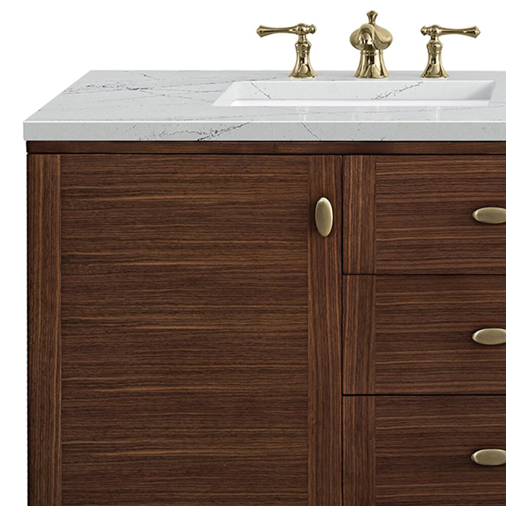 James Martin Vanities Amberly 72&quot; Double Bathroom Vanity in Walnut with 3 cm Arctic Fall Solid Surface Top and Rectangular Sinks, , large