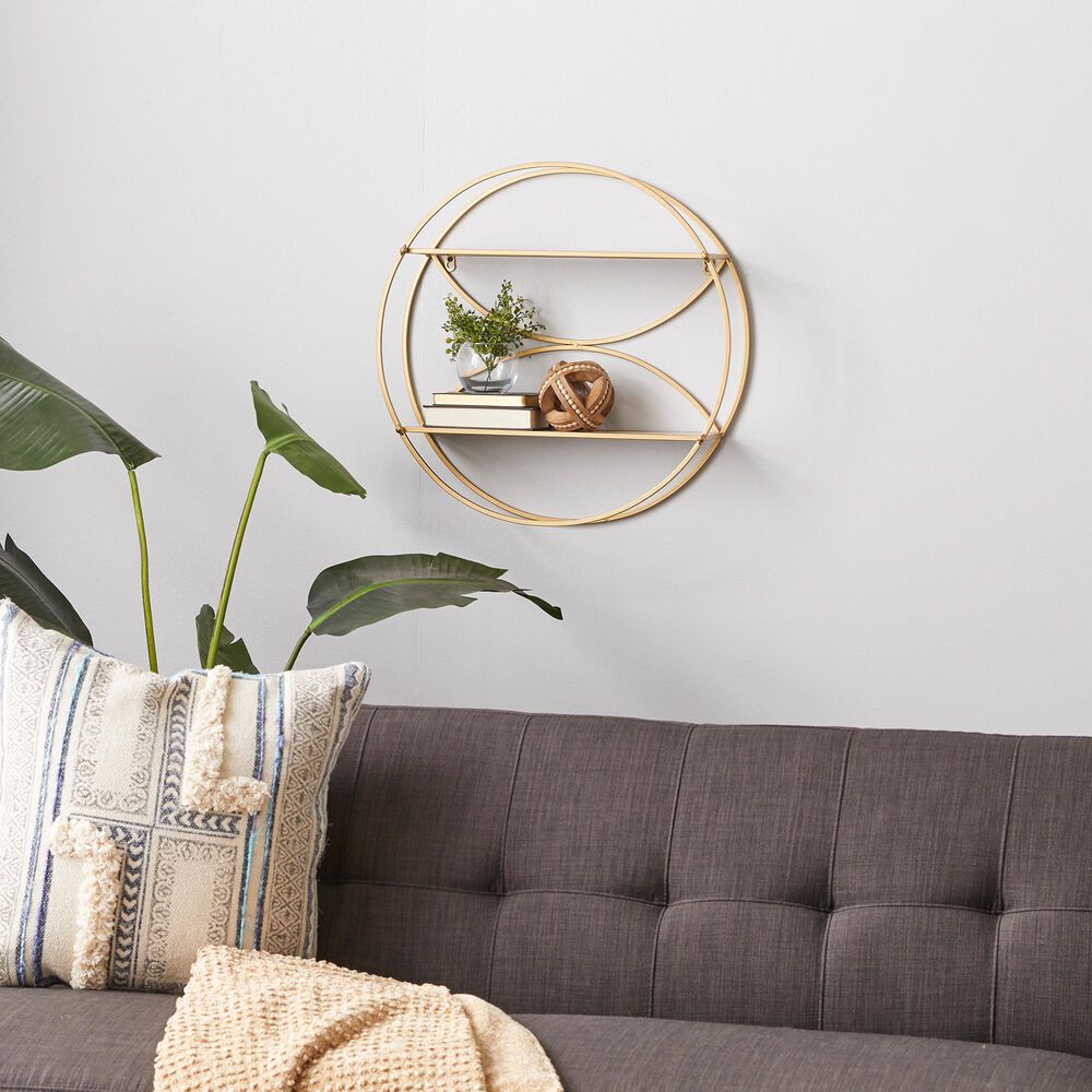 CosmoLiving by Cosmopolitan 22&quot; x 22&quot; Wall Shelf in Gold and Light Natural Brown, , large