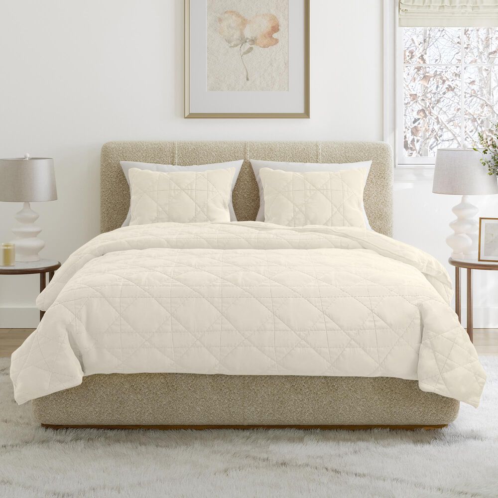 Timberlake 2-Piece Velvet Twin Quilt Set in Cream, , large