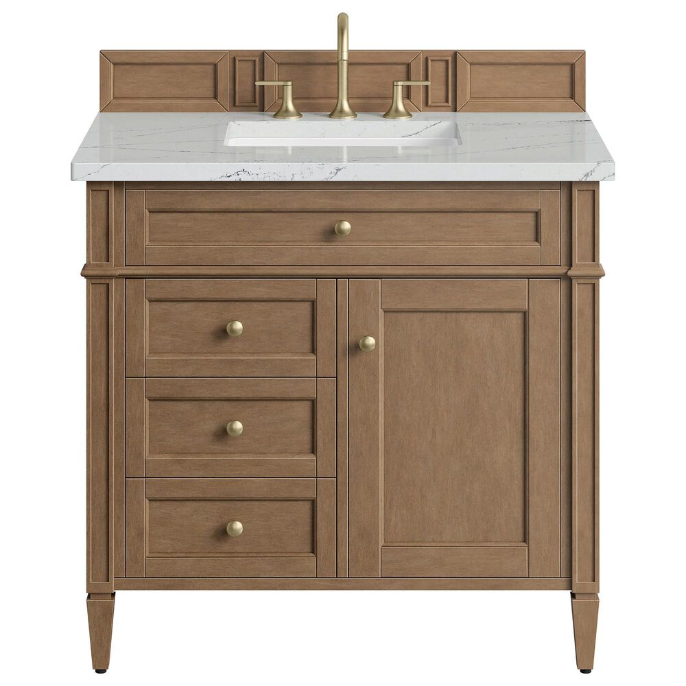 James Martin Brittany 36" Single Bathroom Vanity in Pecan with 3 cm Ethereal Noctis Silestone Top and Rectangular Sink, , large