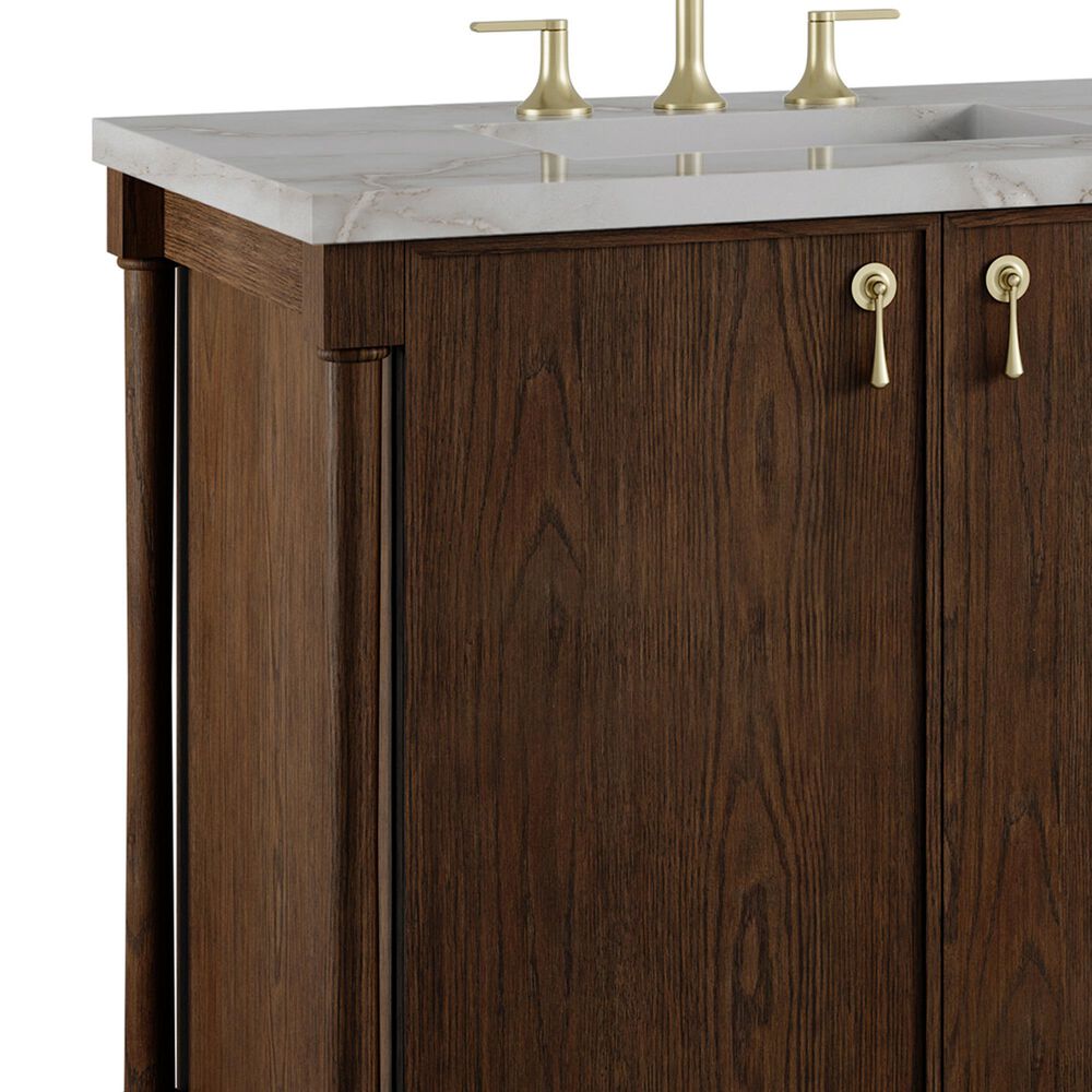 James Martin Kinnsden 72" Double Bathroom Vanity in Sable Oak with 3 cm Victorian Silver Silestone Top and Rectangular Sinks, , large