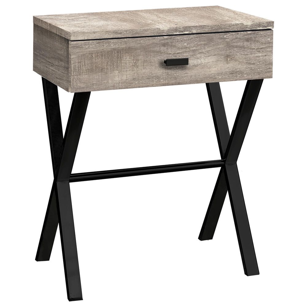 Monarch Specialties 24" Accent Table in Taupe Reclaimed Wood and Black, , large