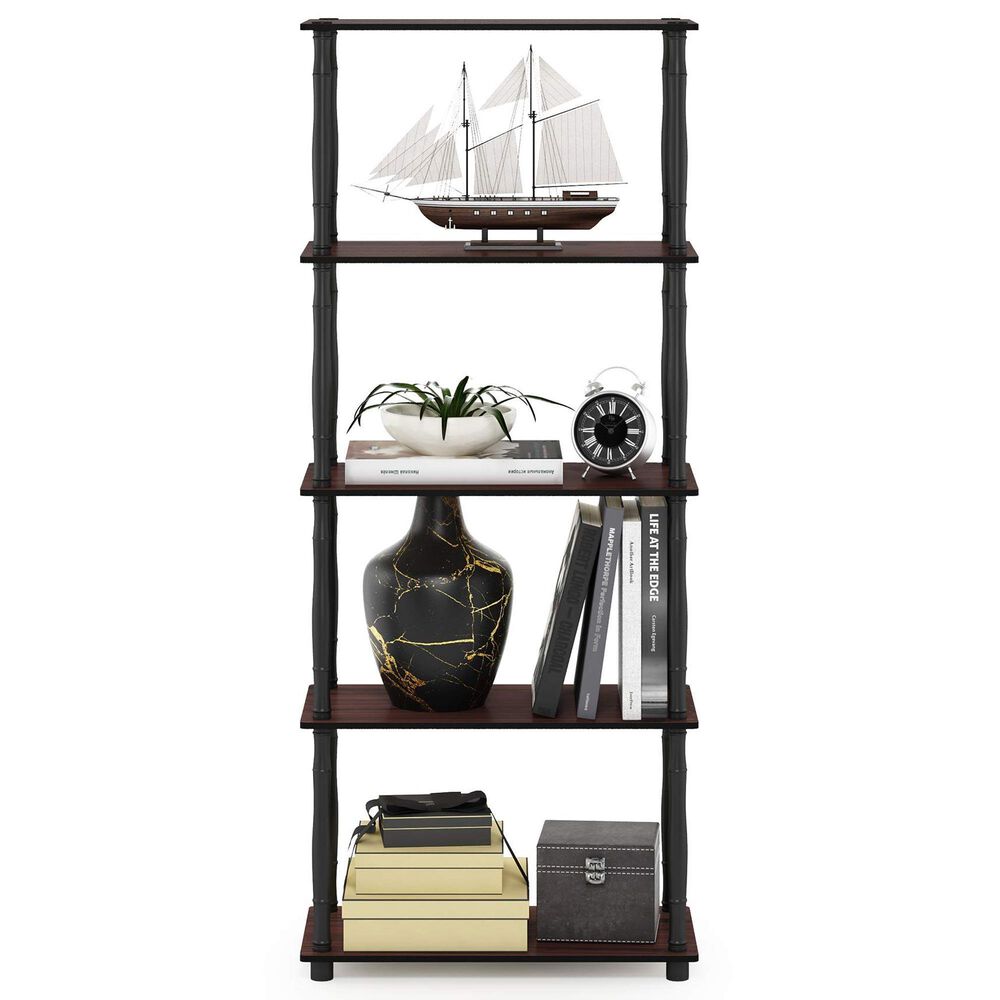 HOMLUX Turn-N-Tube 5-Tier Open Storage Bookshelf in Dark Cherry and Black, , large