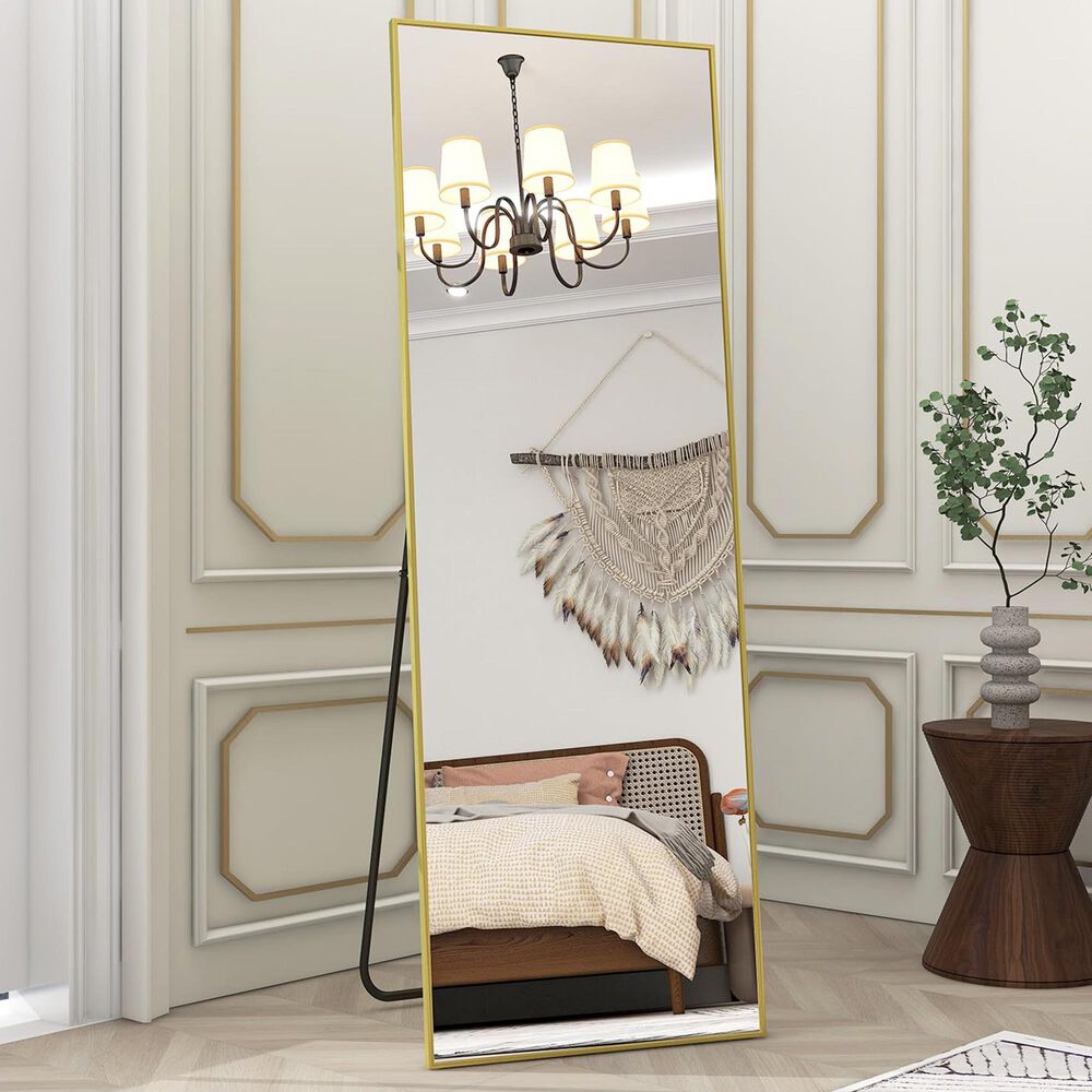HOMLUX 18" x 58" Rectangular Full Length Floor Mirror in Gold, , large