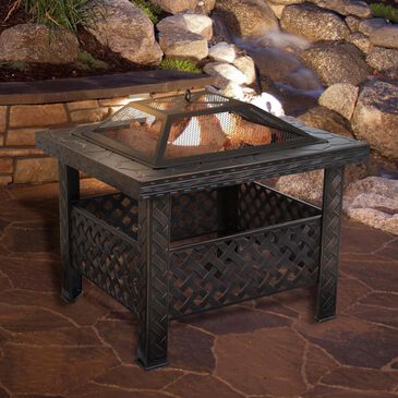 Timberlake Pure Garden 26" Square Woven Metal Fire Pit with Cover in Bronze, , large