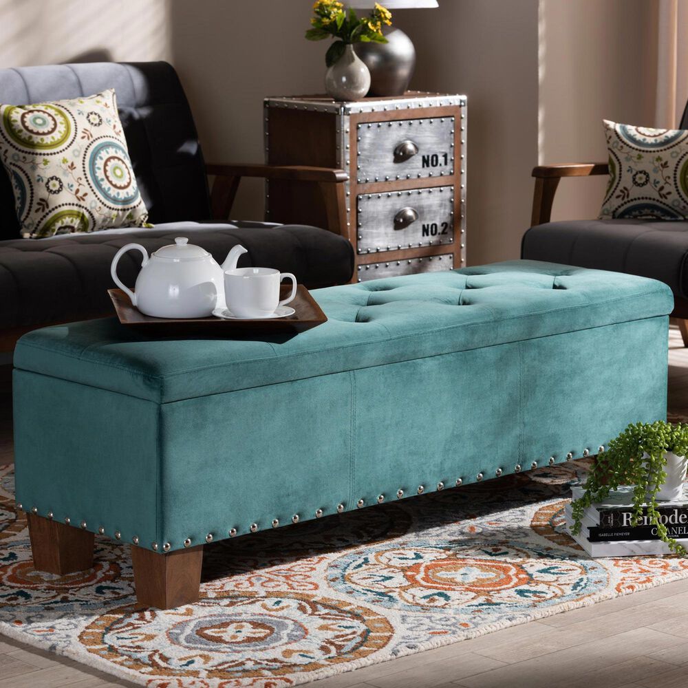 Baxton Studio Hannah Storage Ottoman Bench in Teal Blue/Brown, , large