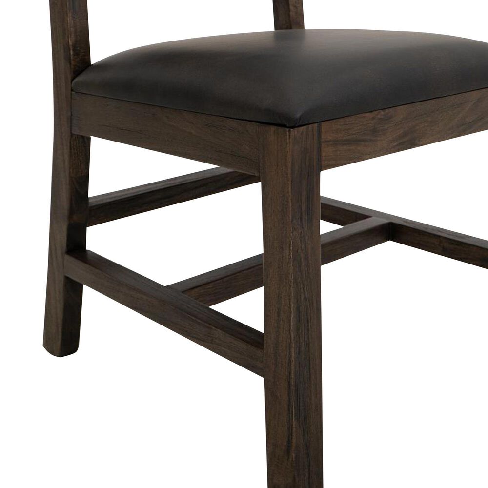 Fallridge Dark Teak Dining Side Chair in Stained Dark with Faux Leather Seat, , large