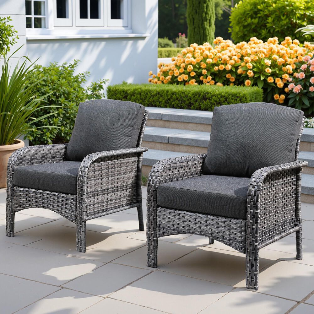 HOMLUX 27" Patio Single Chair in Black (Set of 2), , large