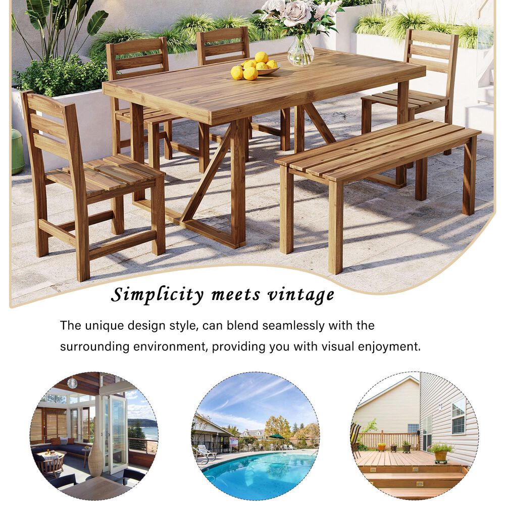 Hearth and Haven 6-Piece Patio Dining Set with Table, Bench and Chairs in Natural, , large