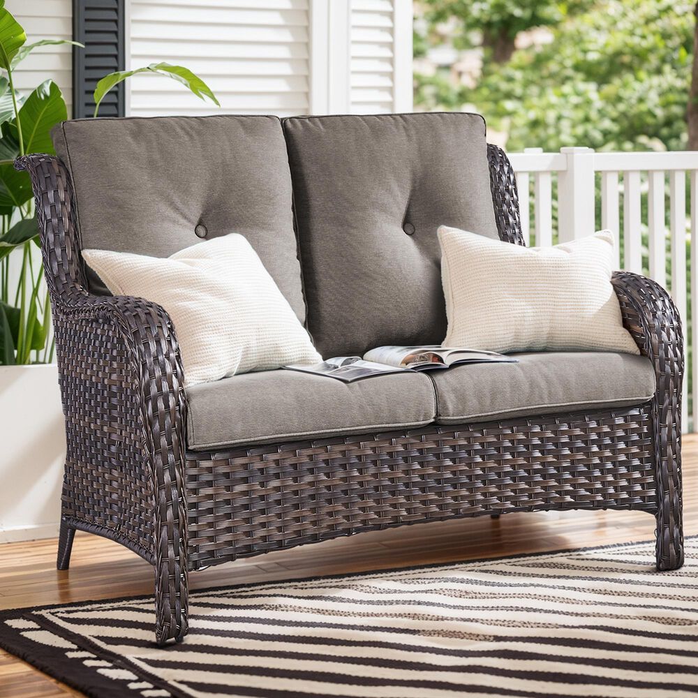 Sunwell Garden Patio Loveseat with Brown Frame in Gray, , large
