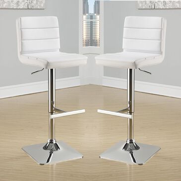 Pacific Landing Adjustable Bar Stool with White Upholstered in Chrome - Set of 2, , large