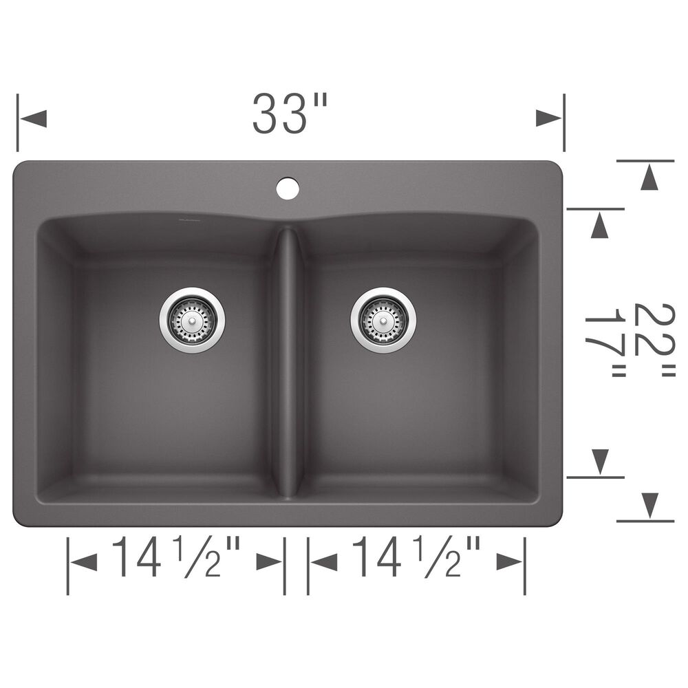 Blanco Diamond Equal Double Dual Mount Kitchen Sink in Cinder, , large