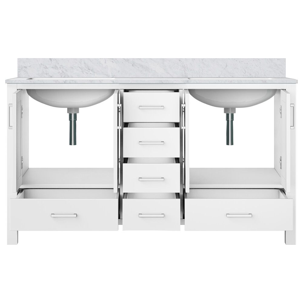 Lexora Home Jacques 60&quot; Double Bathroom Vanity in White with 2 cm White Carrara Marble Top and Rectangular Sinks, , large