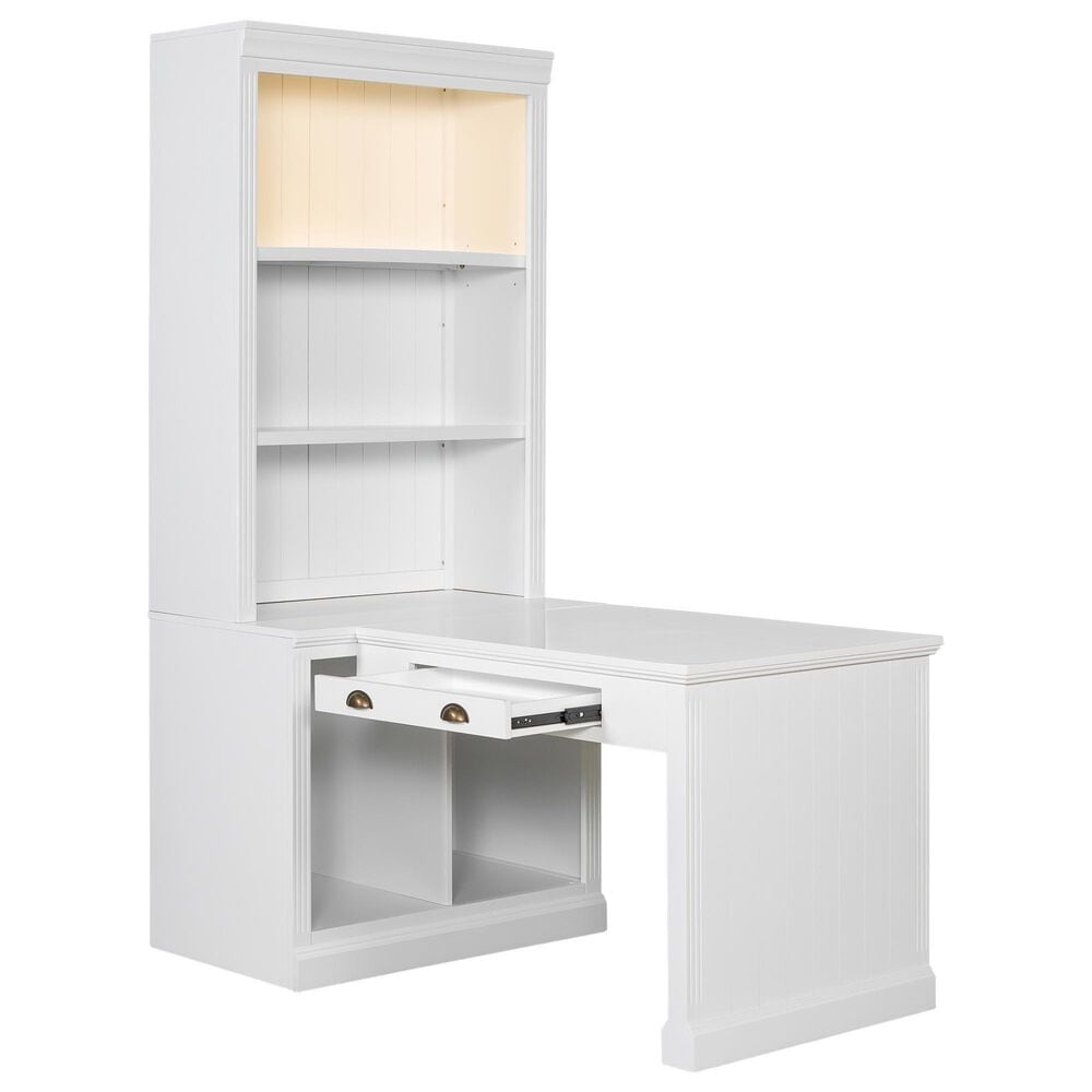 Hearth and Haven Writing Desk with Open Bookshelf and LED Lighting in White, , large
