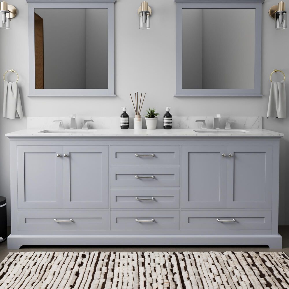 Lexora Home Dukes 80&quot; Double Bathroom Vanity in Dark grey with 2 cm White Carrara Marble Top and Rectangular Sinks, , large