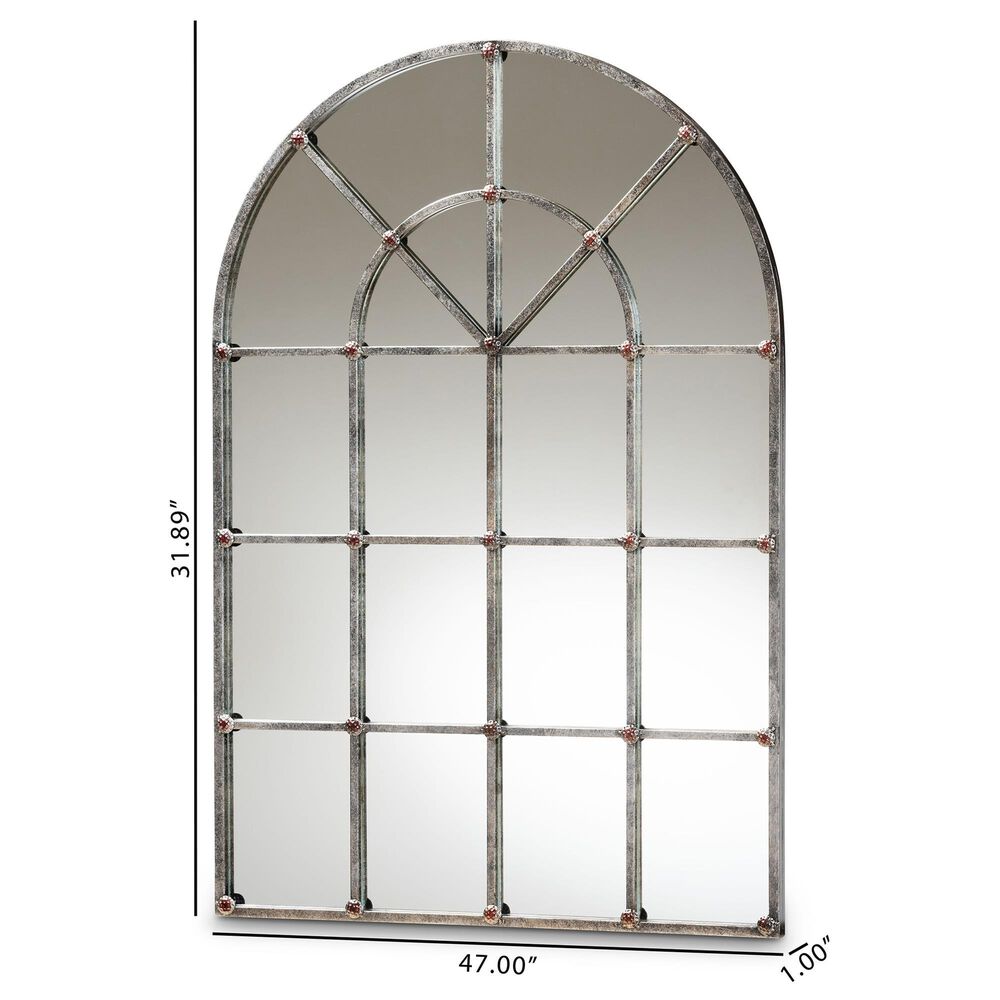 Baxton Studio Newman Arched Window Accent Wall Mirror in Antique Silver, , large