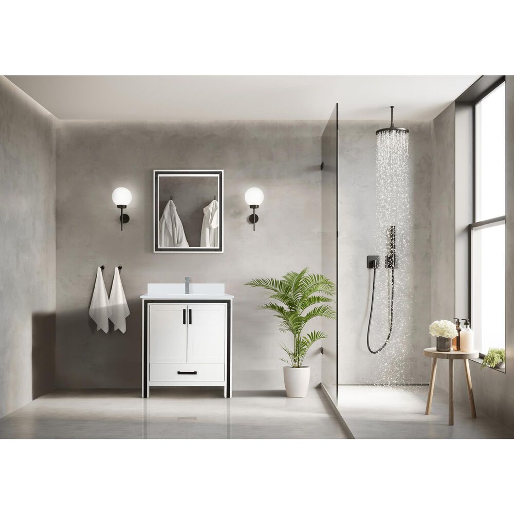 Lexora Home Ziva 30&quot; Single Bathroom Vanity in White with 2 cm White Cultured Marble Top and Rectangular Sink, , large