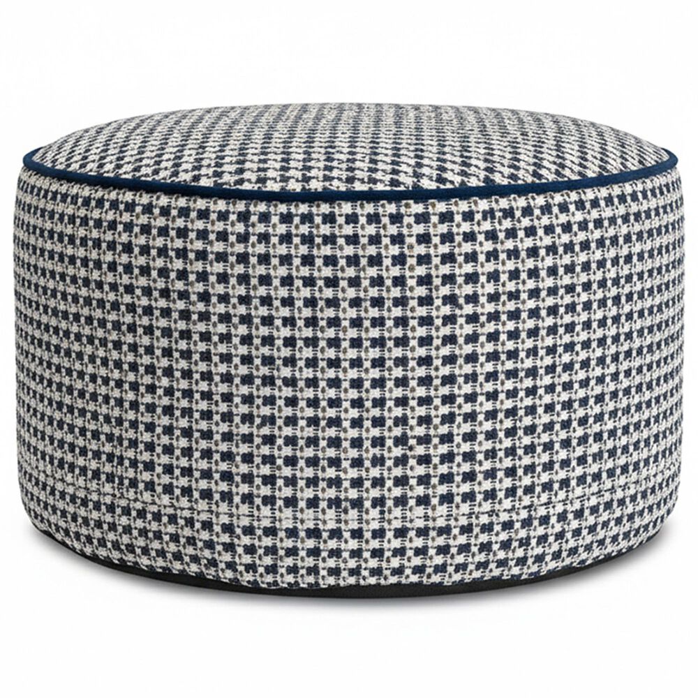 Howard Elliott Furley Short Pouf in Navy and Ivory, , large