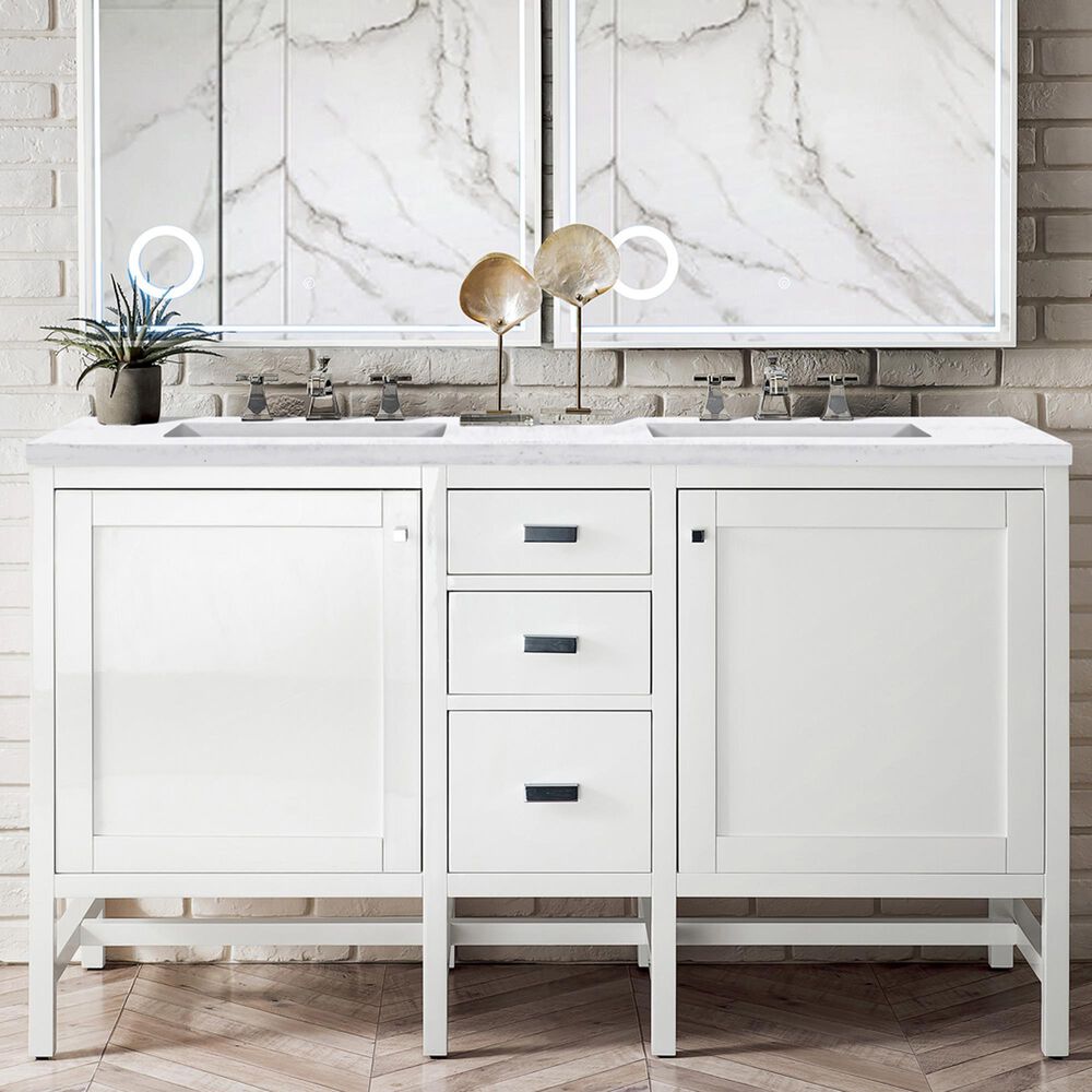 James Martin Vanities Addison 60&quot; Double Bathroom Vanity in Glossy White with 3 cm Arctic Fall Solid Surface Top and Rectangular Sinks, , large