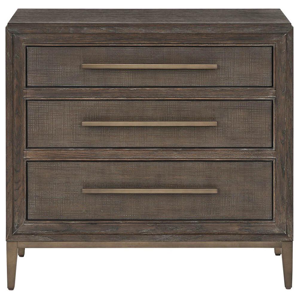 Furniture Worldwide Montclair 3 Drawer Nightstand in Medium Brown and Smoked Gold with Outlets and USB Ports, , large