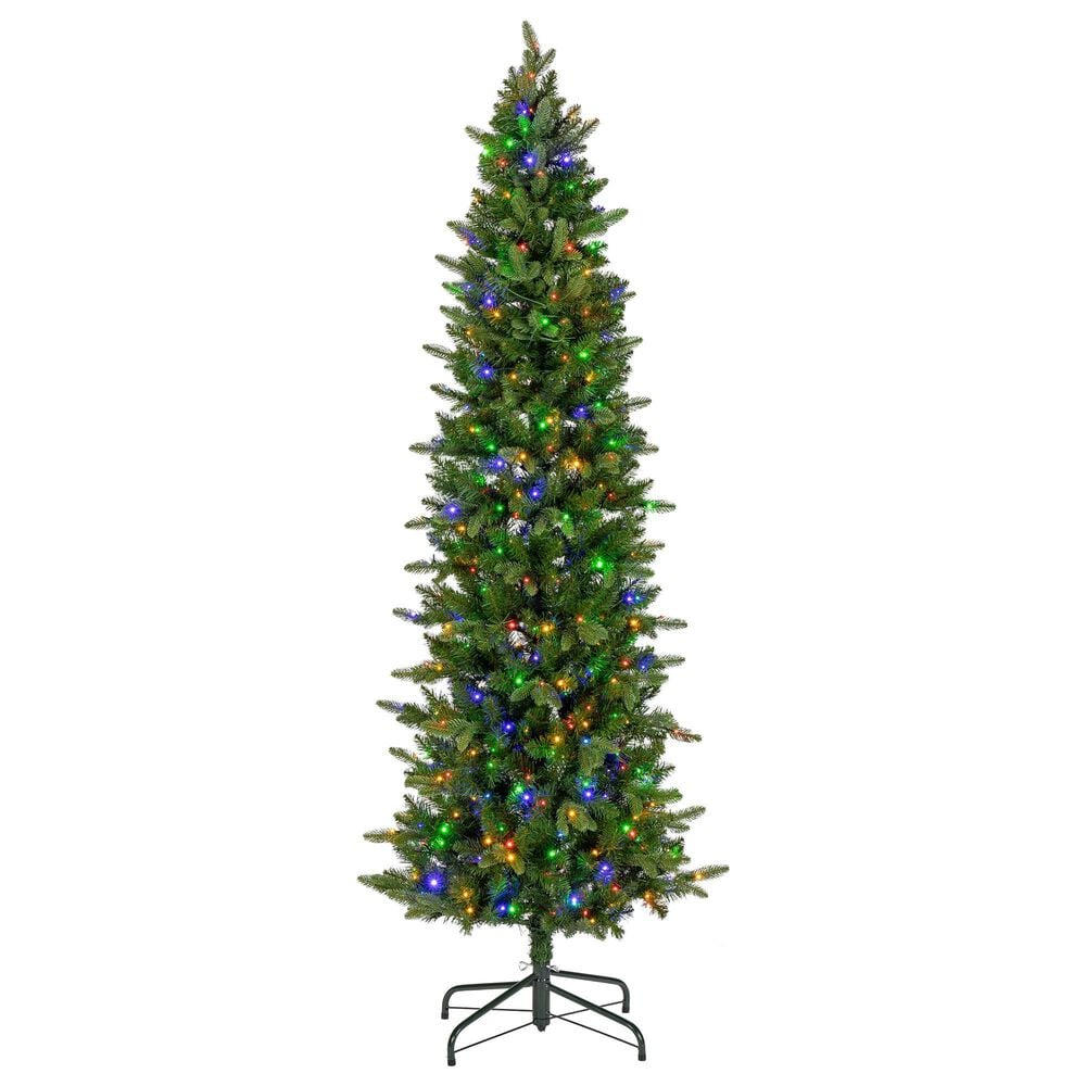 The Gerson Company 7.5&#39; Pre-Lit Artificial Natural Cut Narrow Saginaw Spruce with Multicolored Lights in Green, , large