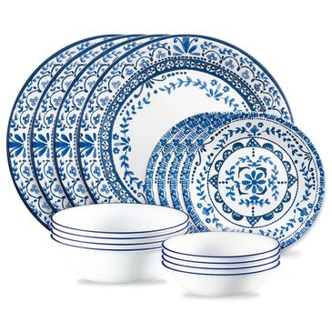 Corelle Portofino 16-Piece Dinnerware Set in White and Blue, , large