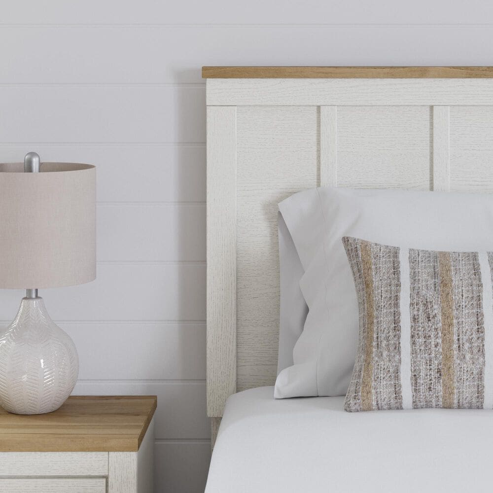 Ashley Linnocreek Twin Panel Bed in White and Warm Brown, , large