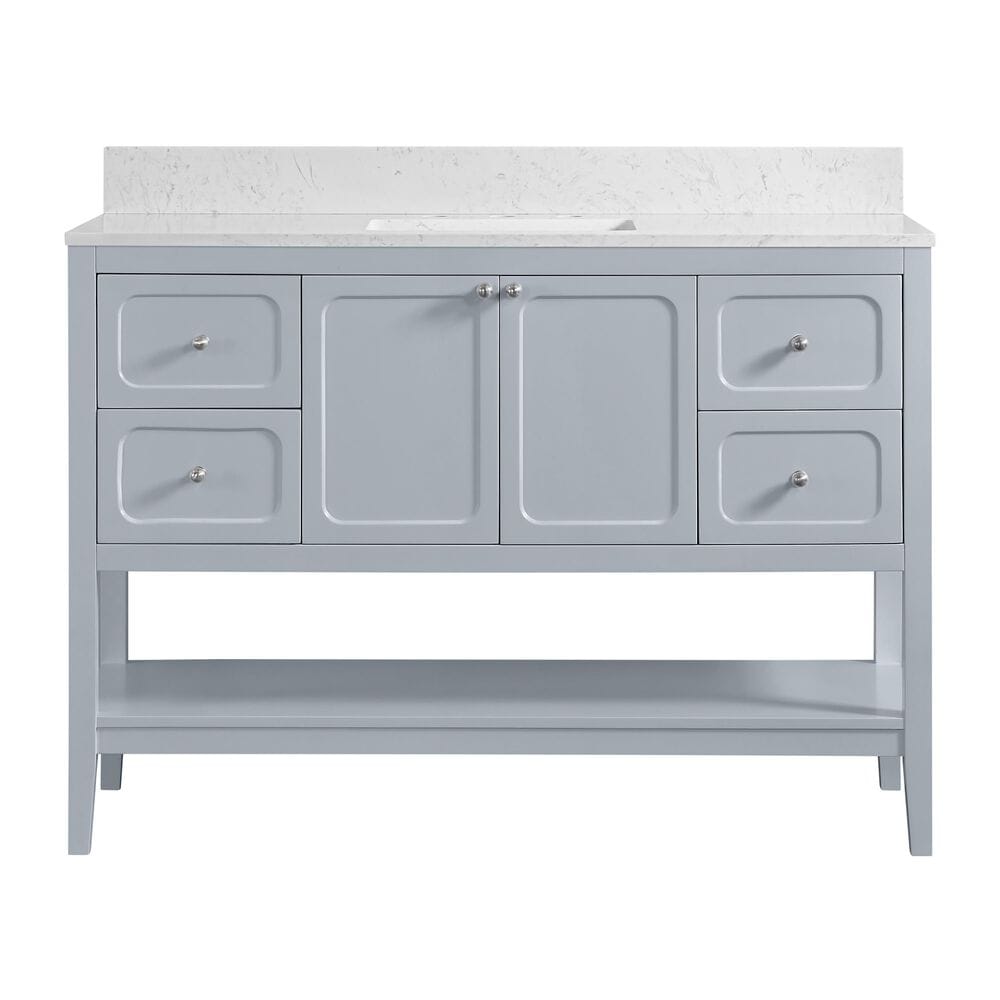 37B Ravello 48" Single Bathroom Vanity Cabinet in Soft Blue with Marble Top and Backsplash, , large