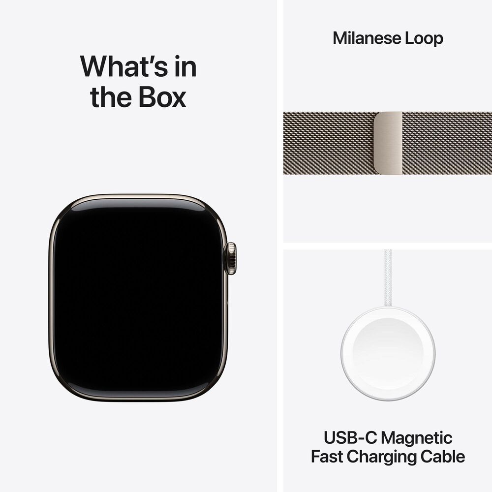 Apple Watch Series 11 (GPS+Cellular) 46mm Titanium Case with Milanese Loop - S/M in Natural and 2-Year AppleCare+, , large