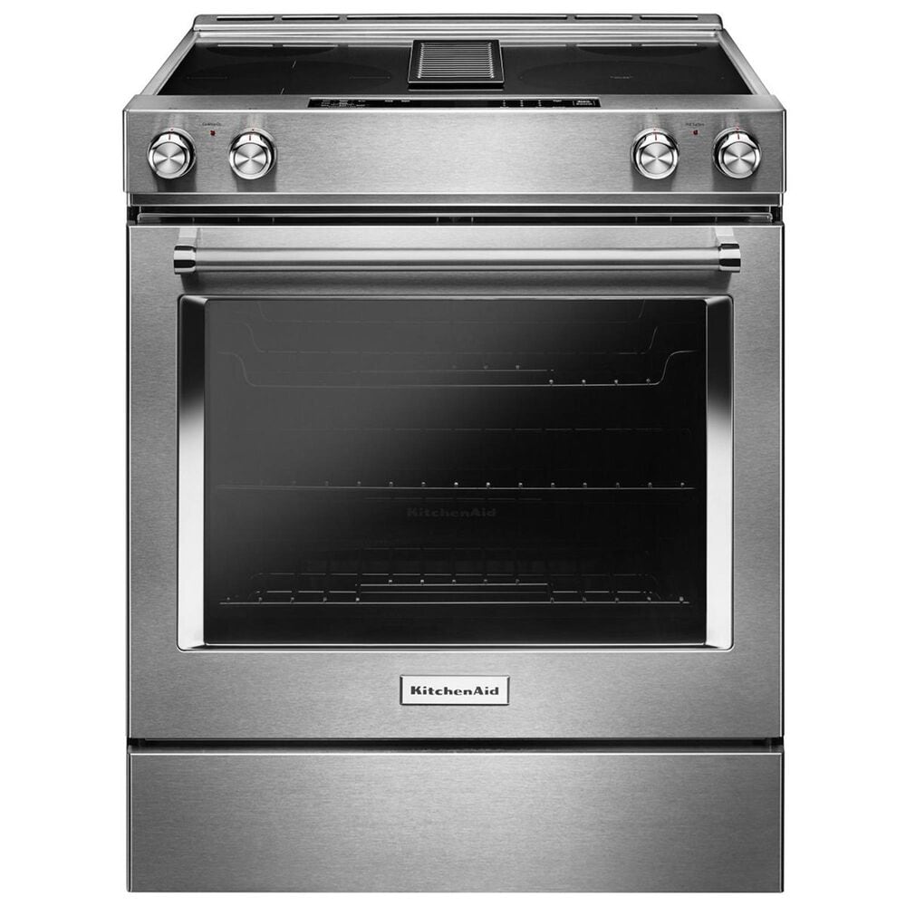 KitchenAid 30" Element Electric Downdraft Slide In Range in Stainless Steel, , large
