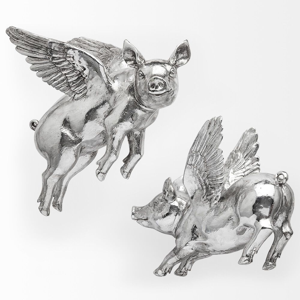 Mercana Hogbadi Flying Pigs in Silver Wall Art &#40;Set of 2&#41;, , large