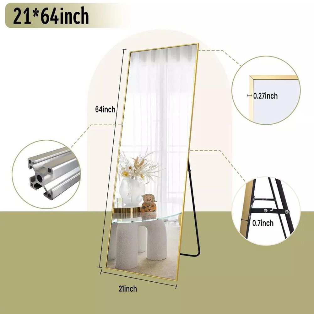HOMLUX 64" x 21" Rectangular Leaning Floor Mirror in Gold, , large