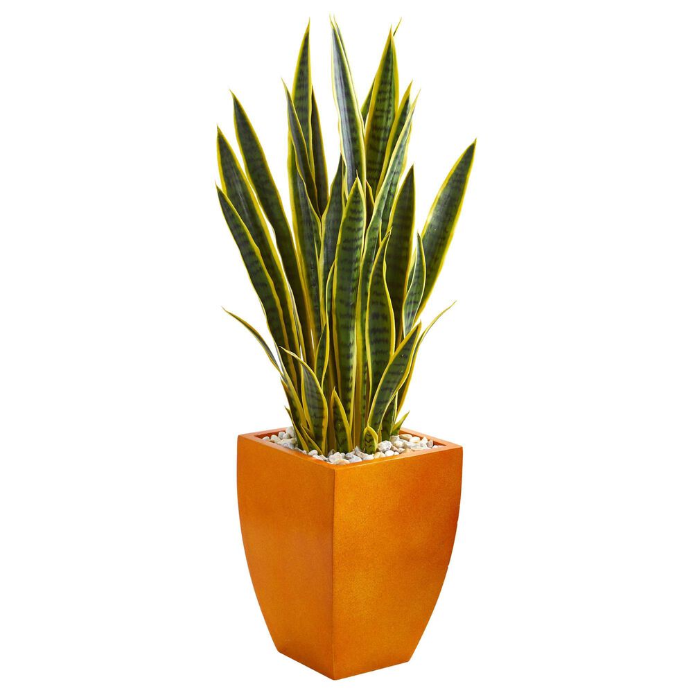 Nearly Natural Inc 4" Sansevieria Artificial Plant in Orange Planter, , large