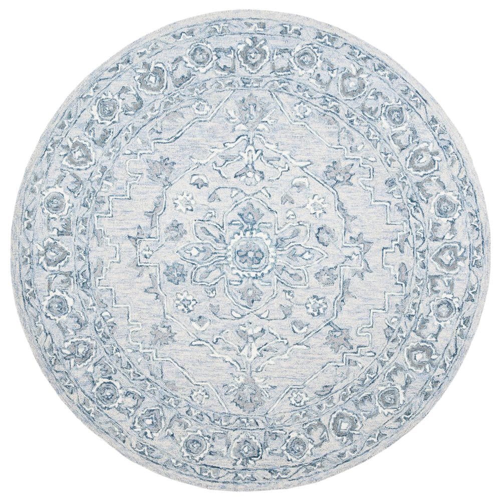 Safavieh Micro-Loop MLP504M 3" Round Light Blue and Ivory Area Rug, , large