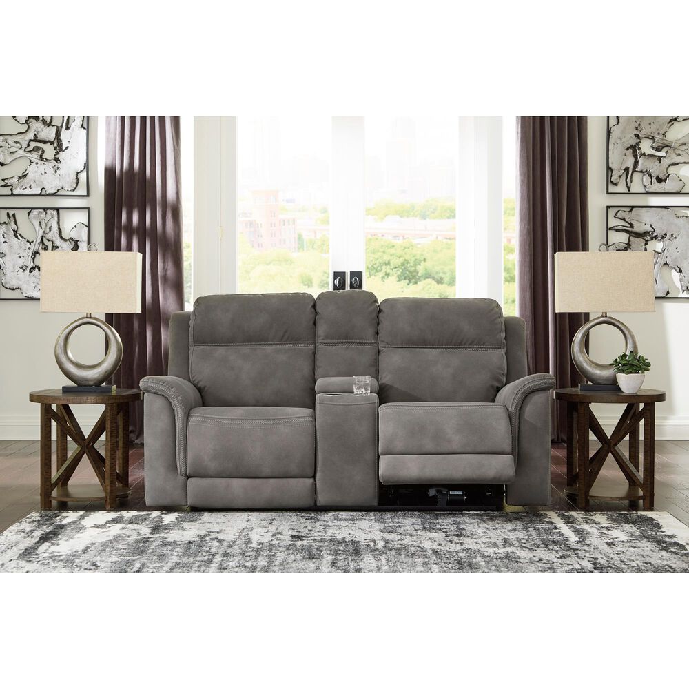 Ashley Next-Gen DuraPella Power Console Loveseat with Power Headrest in Slate, , large