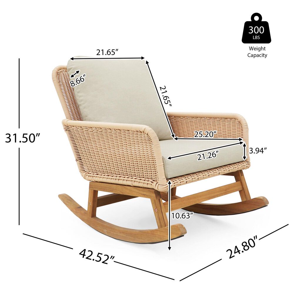 Hearth and Haven Outdoor Wicker Rocking Chair with Light Teak Frame in Beige (Set of 2), , large