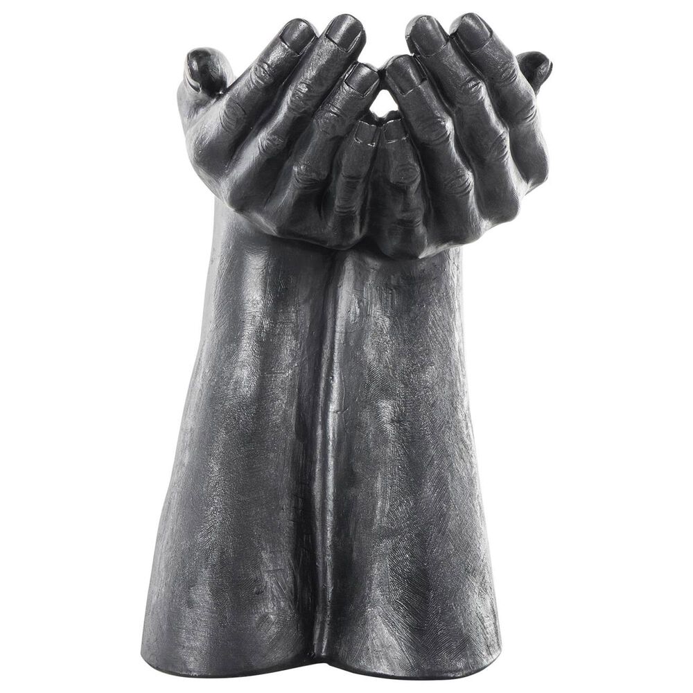 Maple and Jade 15&quot; Open Hands Decorative Sculpture in Matte Black, , large