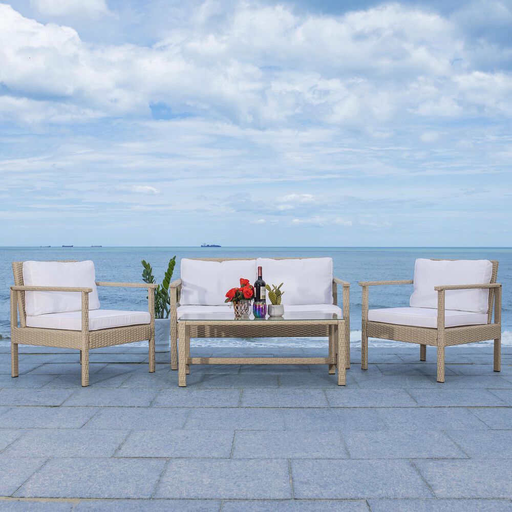 Safavieh Garnen 4-Piece Patio Living Set in Beige/White, , large