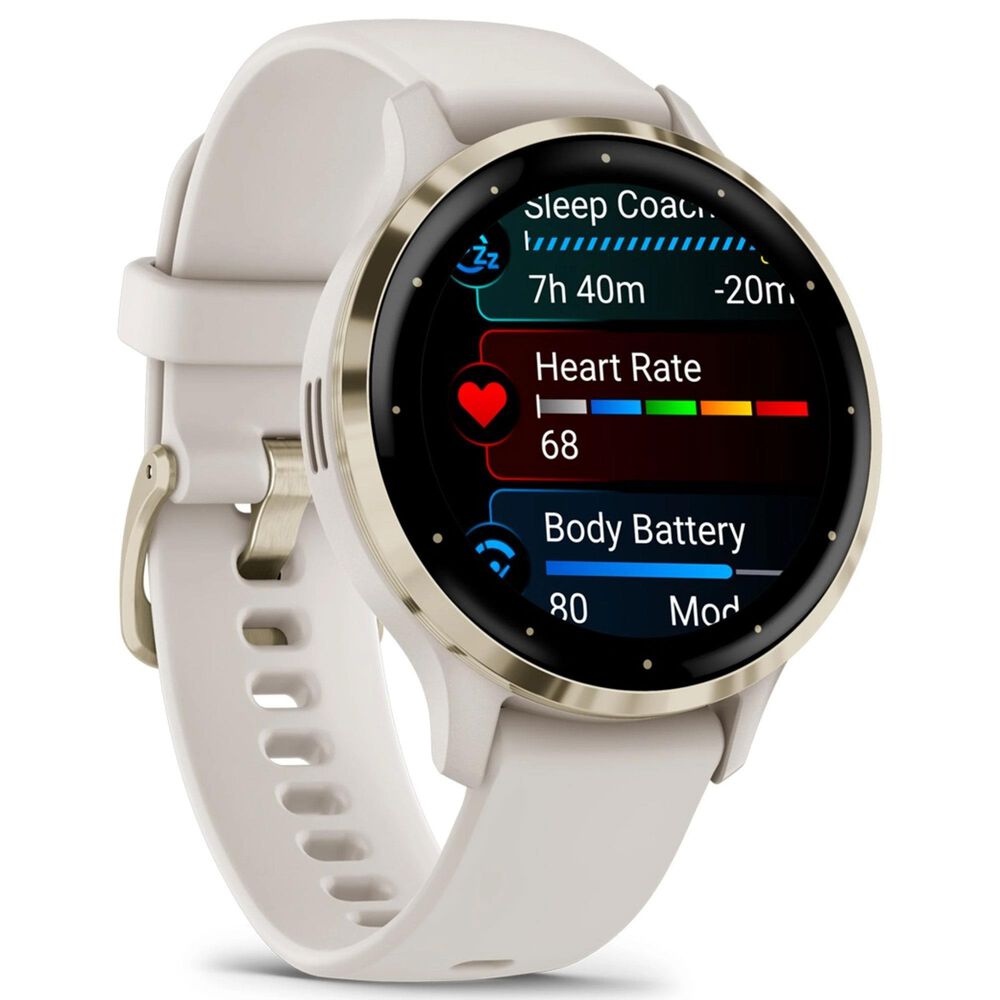 Garmin Venu 3S Smartwatch 41mm Soft Gold Stainless Steel Bezel Case with Ivory Silicone Band, , large