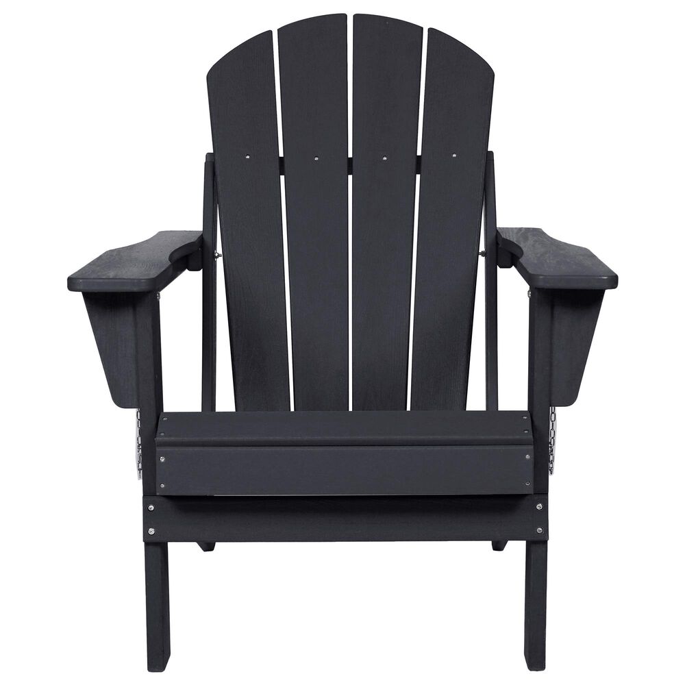 Hearth and Haven 3-Piece Outdoor Folding Adirondack Chair Set with Side Table in Black, , large
