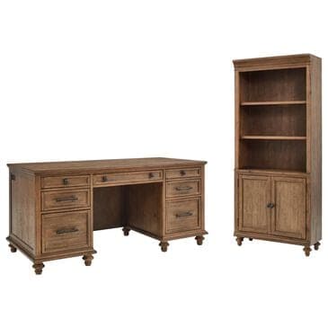 Riva Ridge Hensley 2-Piece Executive Desk and Door Bookcase Set in Honey, , large
