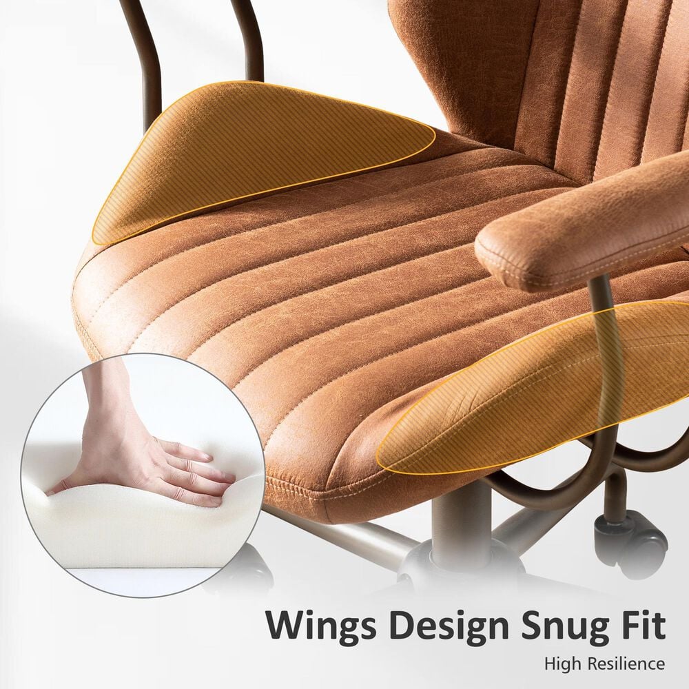 HOMLUX Mid Back Ergonomic Office Chair with Suede Leather in Brown, , large