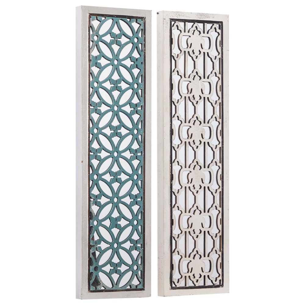 Maple and Jade 43" x 12" Wall Panel in White and Green Blue (Set of 2), , large