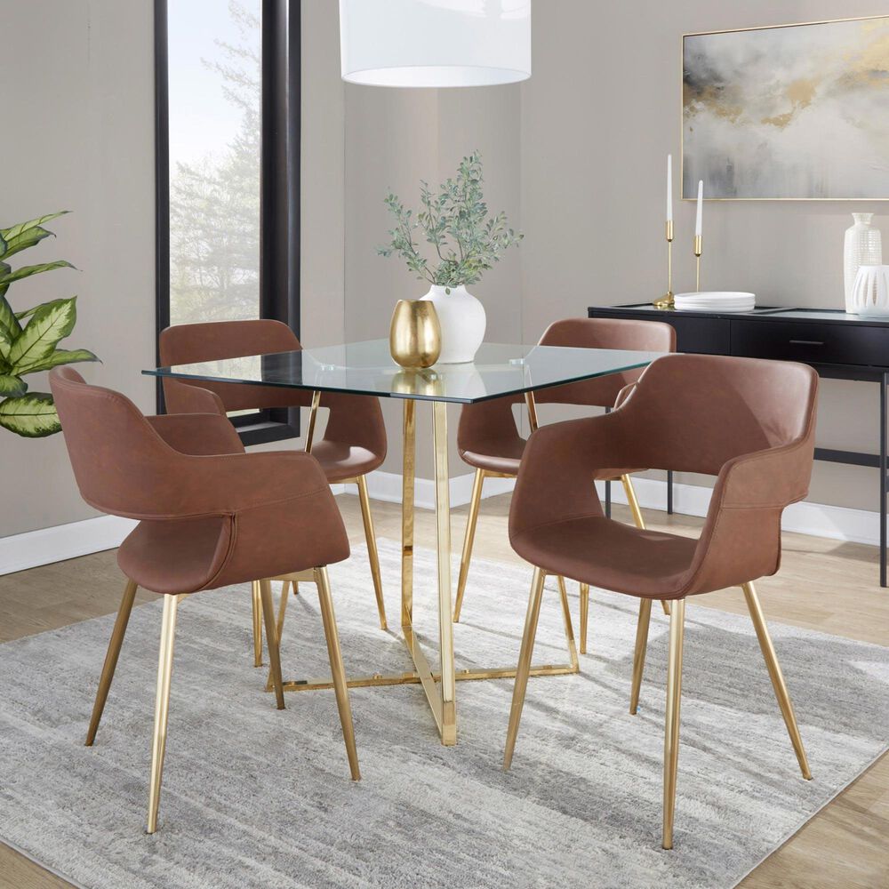 LumiSource Margarite Arm Chair with Brown Faux Leather Cushion in Gold Metal  (Set of 2), , large