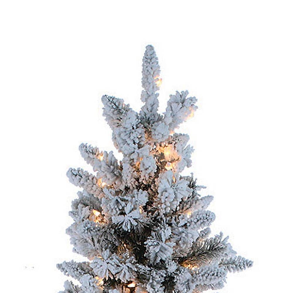 The Gerson Company 9&#39; Pre-Lit Artificial Narrowed Flocked Pencil Pine with White Lights in Green, , large