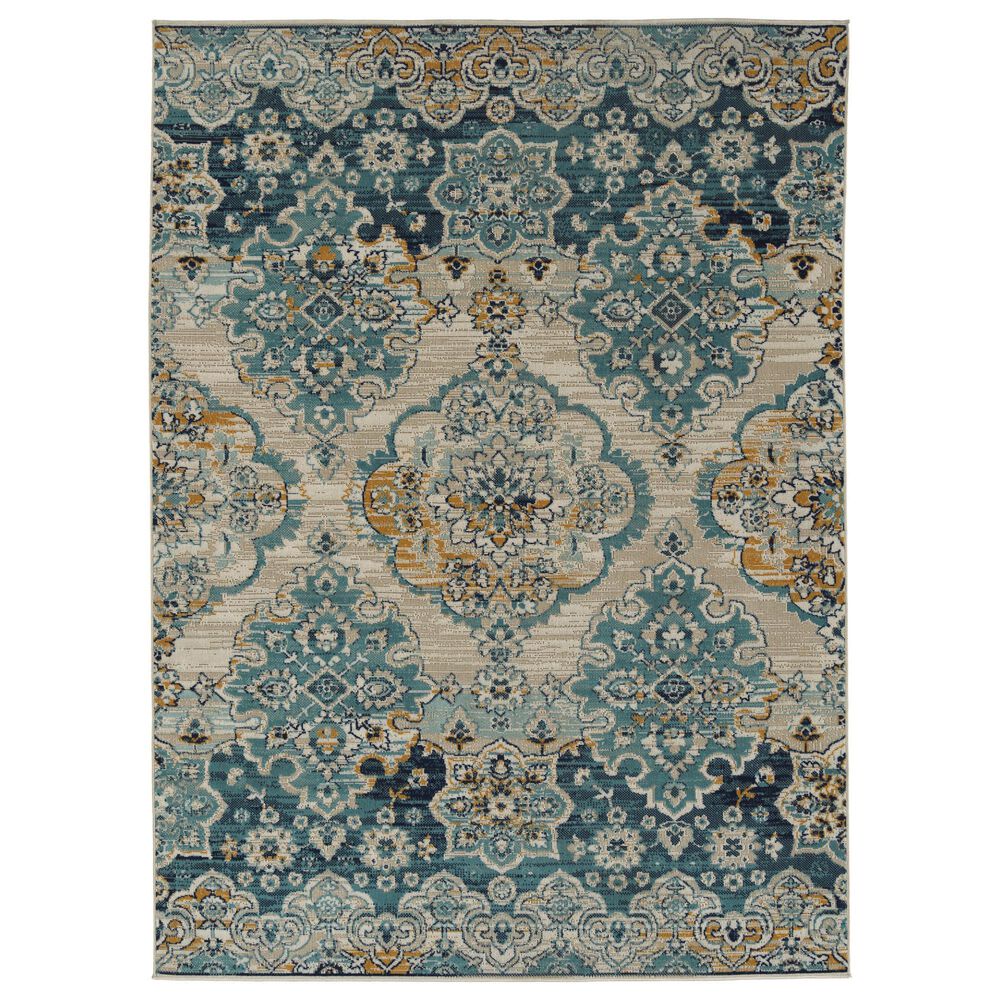 Kaleen Rugs Kaleen Rugs Zuma Beach2"2" x 7"6" Turquoise, Gold, Light Blue and Navy Indoor/Outdoor Runner, , large