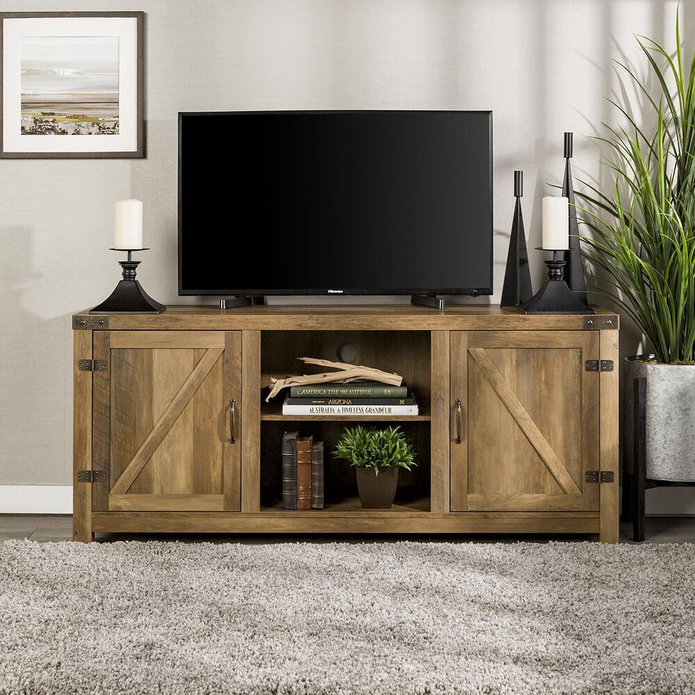 Walker Edison 58&quot; Barn Door TV Console in Rustic Oak, , large