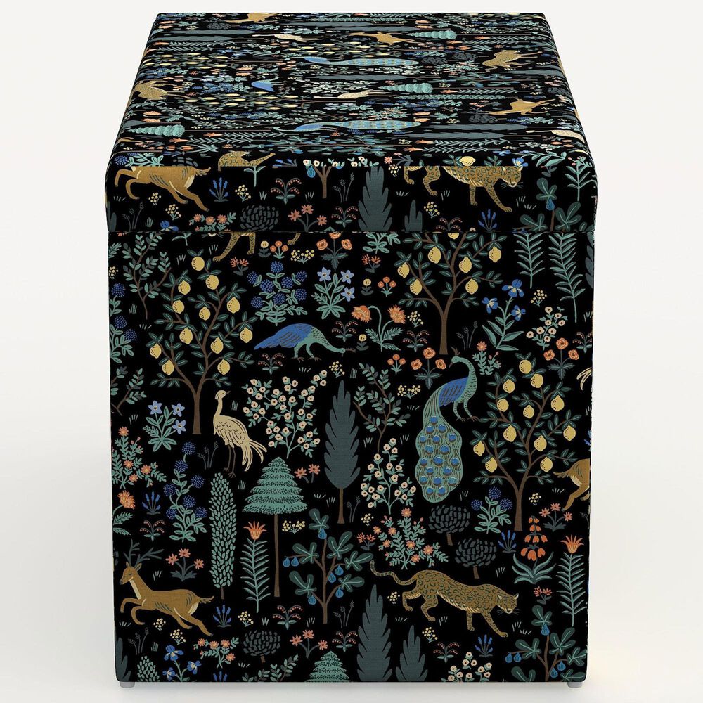 Rifle Paper Co Crafted by Cloth &amp; Company Willie Storage Bench in Menagerie Black, , large