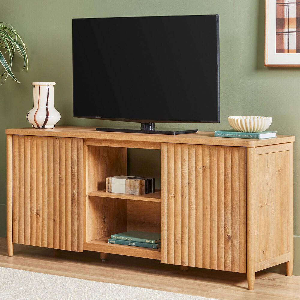 Walker Edison Flynn Scandinavian 58&quot; TV Stand in English Oak, , large